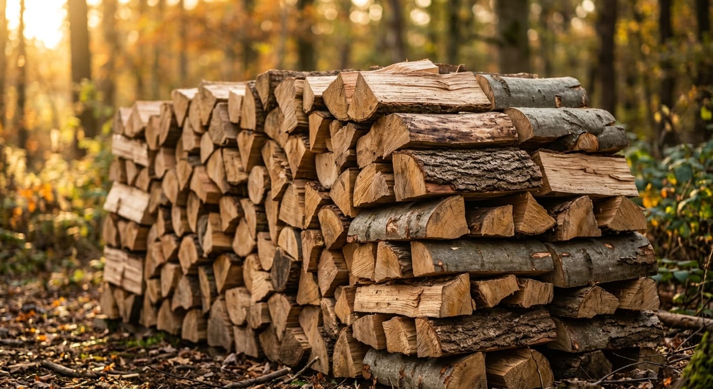 Bûches de bois de chauffage empilées